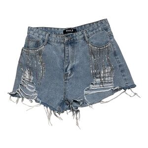 Blue B Jeweled Fringe Denim Shorts Size M